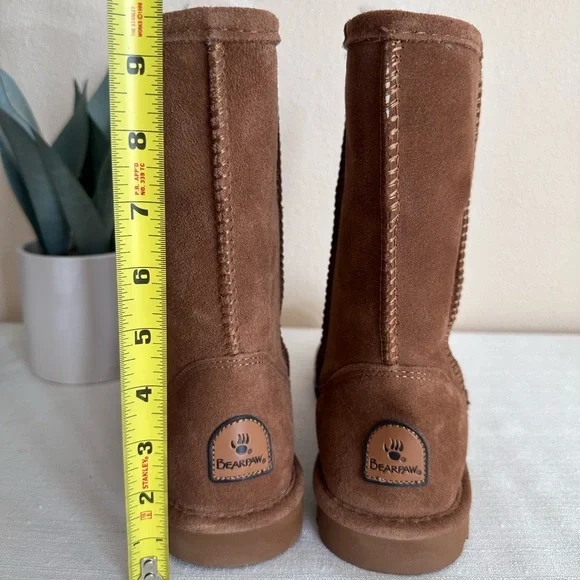 New BearPaw Elle Cognac Suede Sheep Skin Wool Mid Height Boots Women’s 8 - Picture 10 of 15